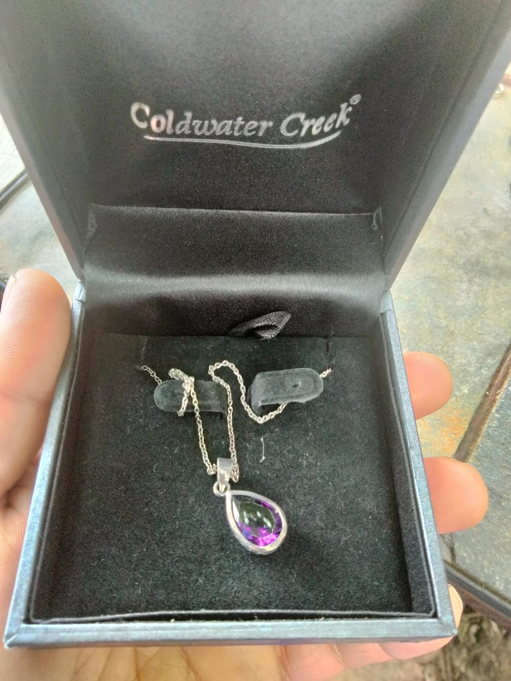 Coldwater Creek Silver Necklace with Purple Teardrop Pendant